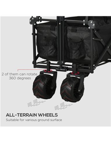 Outsunny Folding Trolley Cart Storage Wagon Beach Trailer 4 Wheels with Handle Overhead Canopy Cart Push Pull for Camping, Black