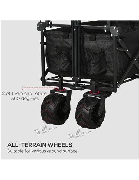 Outsunny Folding Trolley Cart Storage Wagon Beach Trailer 4 Wheels with Handle Overhead Canopy Cart Push Pull for Camping, Black - pic 130841 | FastDaddyshop