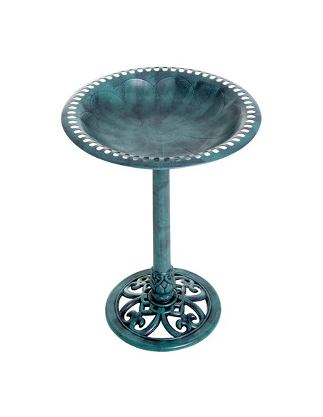 Outsunny Garden Bird Bath Outdoor Decrative Garden Feeder Stand with Scallop-like Pattern, Time-Worn Finish, 50cm, Green - pic 130854 | FastDaddyshop