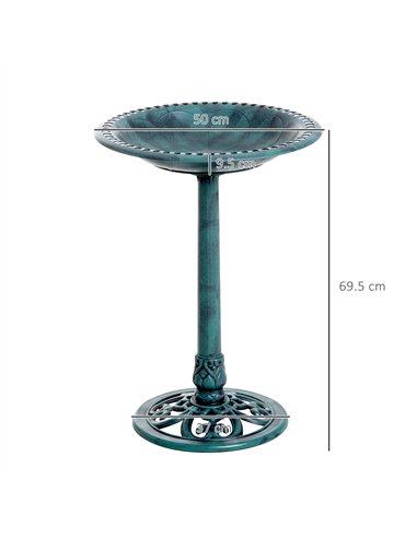 Outsunny Garden Bird Bath Outdoor Decrative Garden Feeder Stand with Scallop-like Pattern, Time-Worn Finish, 50cm, Green