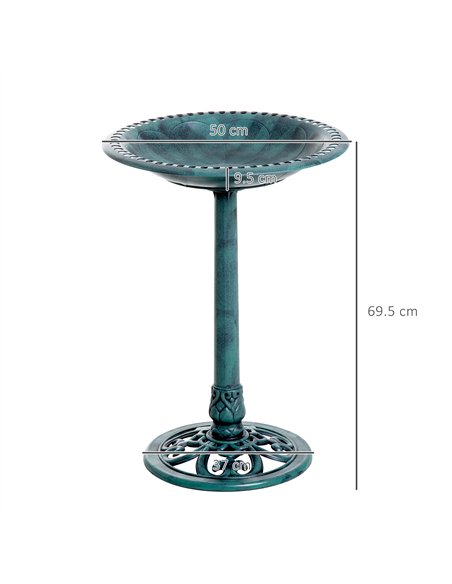 Outsunny Garden Bird Bath Outdoor Decrative Garden Feeder Stand with Scallop-like Pattern, Time-Worn Finish, 50cm, Green - pic 130856 | FastDaddyshop