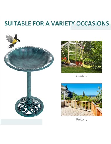 Outsunny Garden Bird Bath Outdoor Decrative Garden Feeder Stand with Scallop-like Pattern, Time-Worn Finish, 50cm, Green
