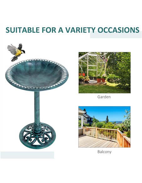 Outsunny Garden Bird Bath Outdoor Decrative Garden Feeder Stand with Scallop-like Pattern, Time-Worn Finish, 50cm, Green - pic 130857 | FastDaddyshop