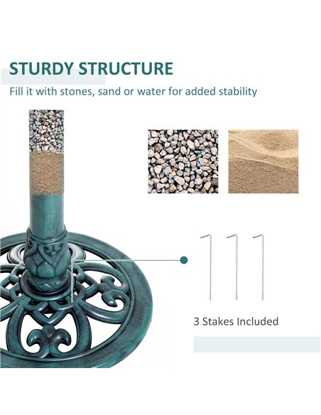 Outsunny Garden Bird Bath Outdoor Decrative Garden Feeder Stand with Scallop-like Pattern, Time-Worn Finish, 50cm, Green - pic 130859 | FastDaddyshop