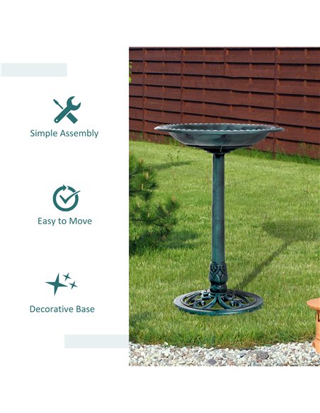 Outsunny Garden Bird Bath Outdoor Decrative Garden Feeder Stand with Scallop-like Pattern, Time-Worn Finish, 50cm, Green - pic 130860 | FastDaddyshop