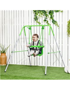 Outsunny Kids Swing, Steel Nursery Swing, with Seatbelt, High Support Back, Front Guard, for Ages 6-36 Months - Green 2