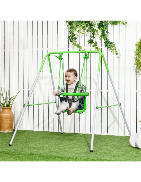 Outsunny Kids Swing, Steel Nursery Swing, with Seatbelt, High Support Back, Front Guard, for Ages 6-36 Months - Green - pic 130864 | FastDaddyshop