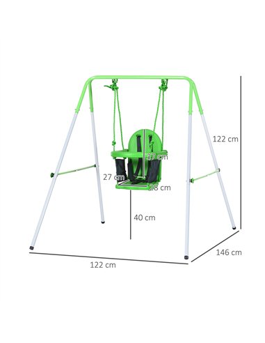 Outsunny Kids Swing, Steel Nursery Swing, with Seatbelt, High Support Back, Front Guard, for Ages 6-36 Months - Green