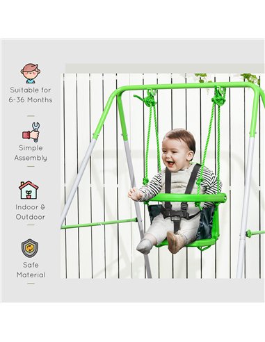 Outsunny Kids Swing, Steel Nursery Swing, with Seatbelt, High Support Back, Front Guard, for Ages 6-36 Months - Green