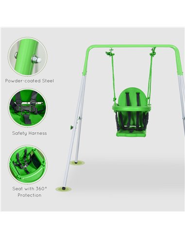 Outsunny Kids Swing, Steel Nursery Swing, with Seatbelt, High Support Back, Front Guard, for Ages 6-36 Months - Green