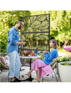Outsunny Metal Decorative Privacy Screen Outdoor Divider, Black Leaf 2