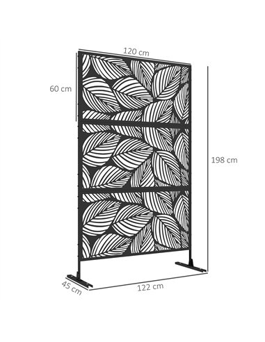 Outsunny Metal Decorative Privacy Screen Outdoor Divider, Black Leaf
