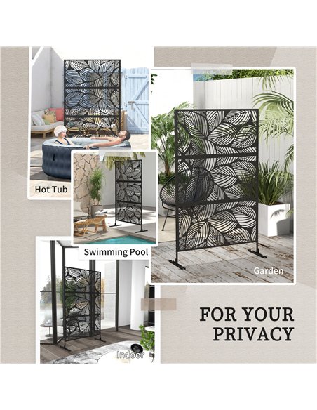 Outsunny Metal Decorative Privacy Screen Outdoor Divider, Black Leaf - pic 130877 | FastDaddyshop