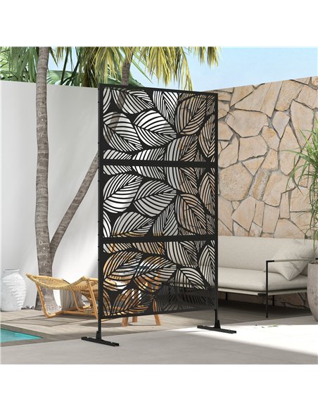 Outsunny Metal Decorative Privacy Screen Outdoor Divider, Black Leaf - pic 130880 | FastDaddyshop