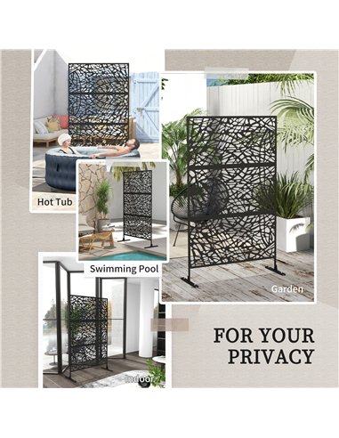 Outsunny Metal Decorative Privacy Screen Outdoor Divider, Black Twisted Lines