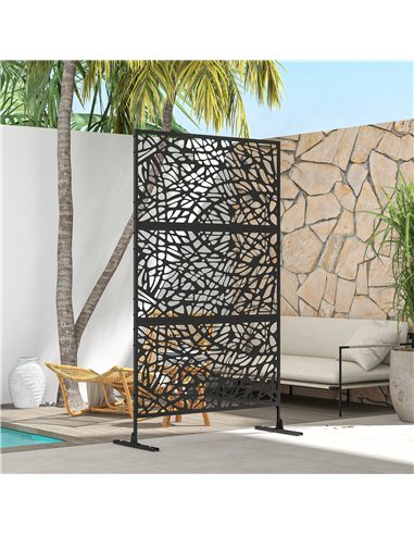 Outsunny Metal Decorative Privacy Screen Outdoor Divider, Black Twisted Lines
