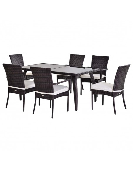 Outsunny 7 Pieces Rattan Garden Dining Set with Glass Top and Cushions, Brown - pic 13089 | FastDaddyshop