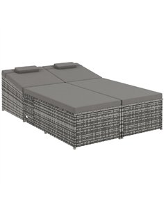 Outsunny 2 Seater Rattan Day Bed w/ Fire Retardant Cushions Grey