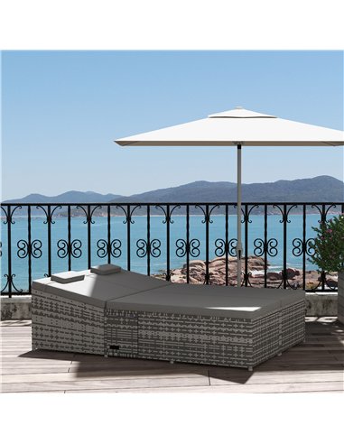 Outsunny 2 Seater Rattan Day Bed w/ Fire Retardant Cushions Grey
