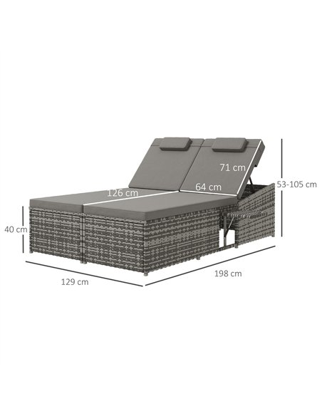 Outsunny 2 Seater Rattan Day Bed w/ Fire Retardant Cushions Grey - pic 130892 | FastDaddyshop