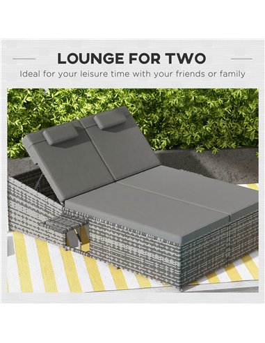 Outsunny 2 Seater Rattan Day Bed w/ Fire Retardant Cushions Grey