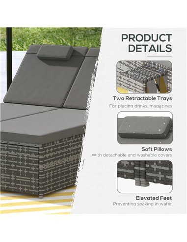 Outsunny 2 Seater Rattan Day Bed w/ Fire Retardant Cushions Grey