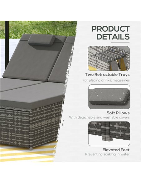Outsunny 2 Seater Rattan Day Bed w/ Fire Retardant Cushions Grey - pic 130897 | FastDaddyshop