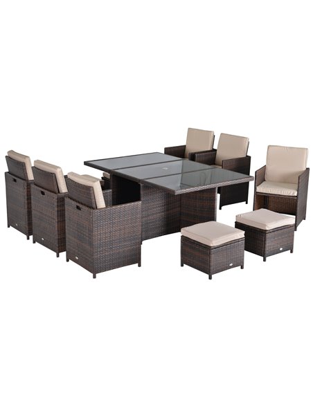Outsunny Outdoor 11pc Rattan Garden Furniture Patio Dining Set, Mixed Brown - pic 13090 | FastDaddyshop