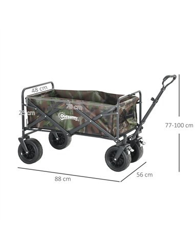 Outsunny 95L Folding Steel Frame Garden Trolley, with Handle - Multicolour