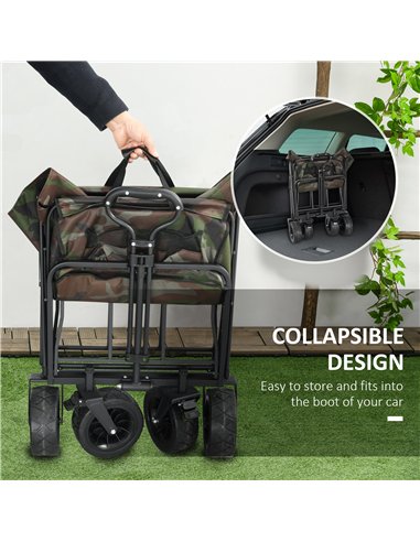 Outsunny 95L Folding Steel Frame Garden Trolley, with Handle - Multicolour