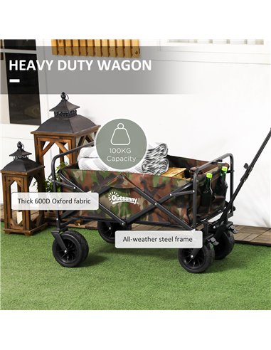 Outsunny 95L Folding Steel Frame Garden Trolley, with Handle - Multicolour