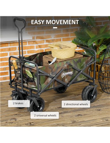 Outsunny 95L Folding Steel Frame Garden Trolley, with Handle - Multicolour