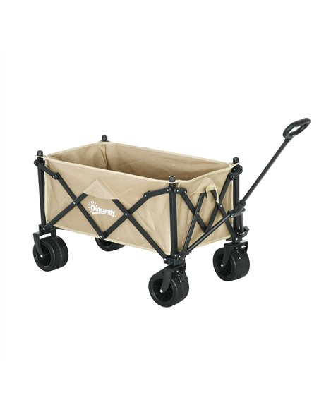 Outsunny Folding Garden Trolley, Outdoor Wagon Cart with Carry Bag, for Beach, Camping, Festival, 120KG Capacity, Khaki - pic 130908 | FastDaddyshop