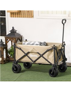 Outsunny Folding Garden Trolley, Outdoor Wagon Cart with Carry Bag, for Beach, Camping, Festival, 120KG Capacity, Khaki 2