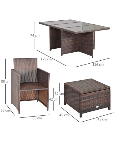 Outsunny Outdoor 11pc Rattan Garden Furniture Patio Dining Set, Mixed Brown