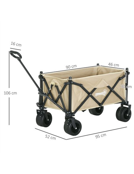 Outsunny Folding Garden Trolley, Outdoor Wagon Cart with Carry Bag, for Beach, Camping, Festival, 120KG Capacity, Khaki - pic 130910 | FastDaddyshop