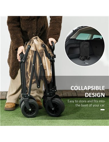 Outsunny Folding Garden Trolley, Outdoor Wagon Cart with Carry Bag, for Beach, Camping, Festival, 120KG Capacity, Khaki