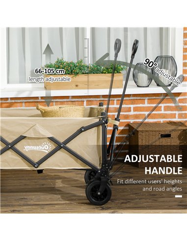 Outsunny Folding Garden Trolley, Outdoor Wagon Cart with Carry Bag, for Beach, Camping, Festival, 120KG Capacity, Khaki