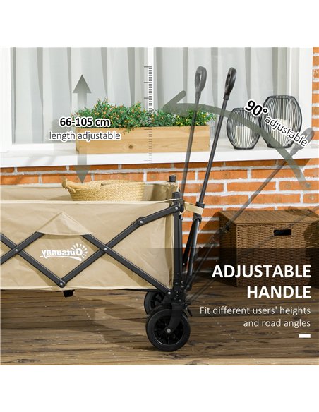 Outsunny Folding Garden Trolley, Outdoor Wagon Cart with Carry Bag, for Beach, Camping, Festival, 120KG Capacity, Khaki - pic 130912 | FastDaddyshop