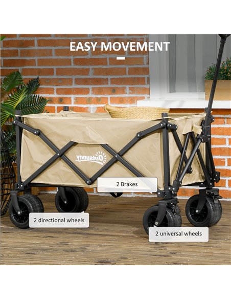 Outsunny Folding Garden Trolley, Outdoor Wagon Cart with Carry Bag, for Beach, Camping, Festival, 120KG Capacity, Khaki - pic 130914 | FastDaddyshop