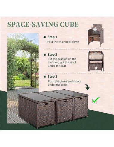 Outsunny Outdoor 11pc Rattan Garden Furniture Patio Dining Set, Mixed Brown
