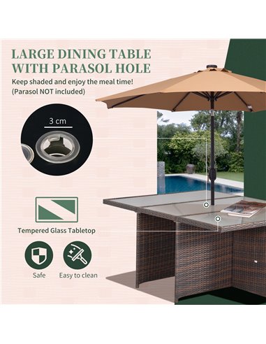 Outsunny Outdoor 11pc Rattan Garden Furniture Patio Dining Set, Mixed Brown