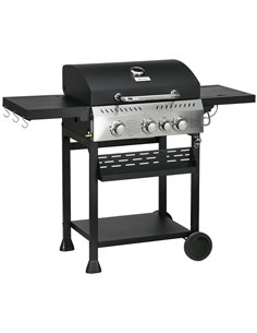 Outsunny Four-Burner Steel Gas Grill, with Thermometer - Black