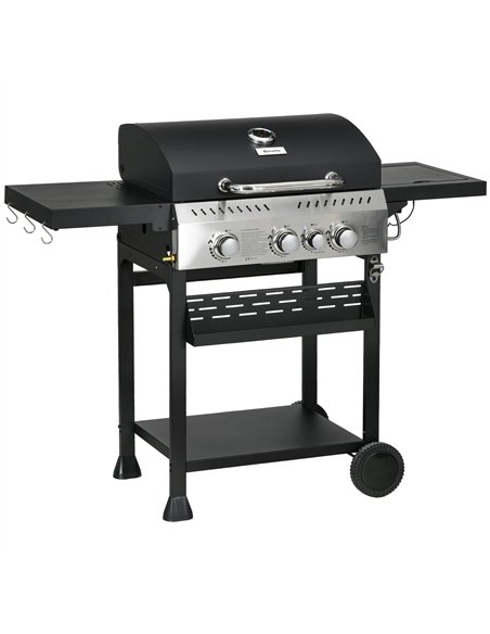 Outsunny Four-Burner Steel Gas Grill, with Thermometer - Black - pic 130935 | FastDaddyshop