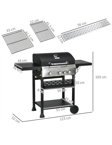 Outsunny Four-Burner Steel Gas Grill, with Thermometer - Black