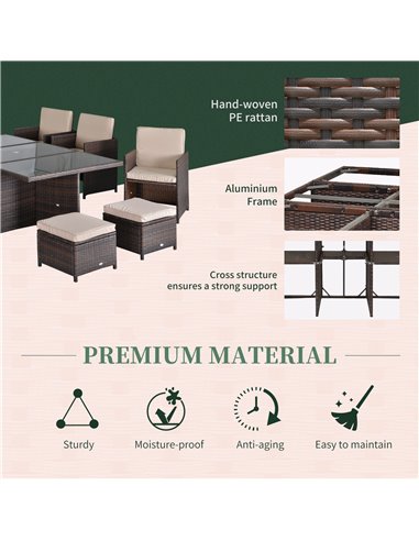 Outsunny Outdoor 11pc Rattan Garden Furniture Patio Dining Set, Mixed Brown
