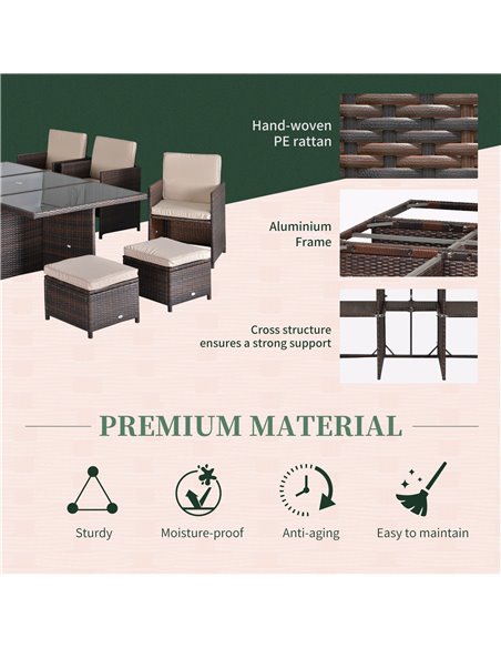 Outsunny Outdoor 11pc Rattan Garden Furniture Patio Dining Set, Mixed Brown - pic 13094 | FastDaddyshop