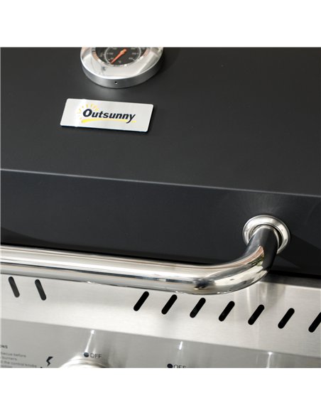 Outsunny Four-Burner Steel Gas Grill, with Thermometer - Black - pic 130943 | FastDaddyshop