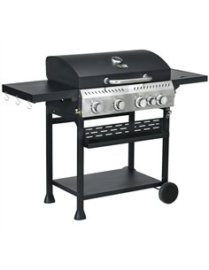 Outsunny Five-Burner Steel Gas Grill, with Thermometer - Black