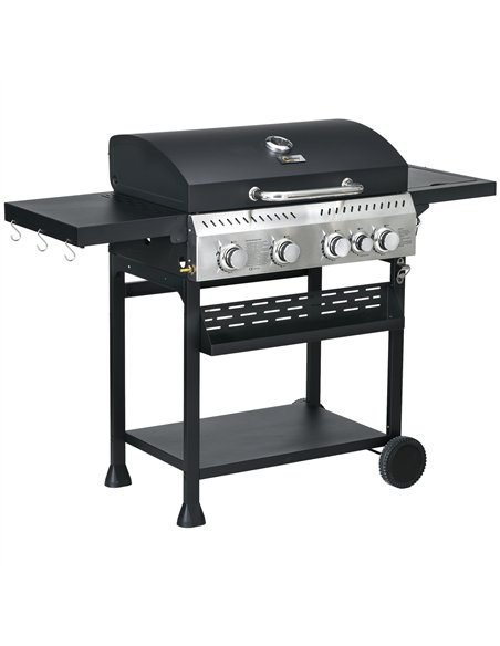 Outsunny Five-Burner Steel Gas Grill, with Thermometer - Black - pic 130944 | FastDaddyshop